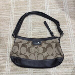 Excellent Condition - Coach Brown Signature Shoulder Bag with Leather Trim